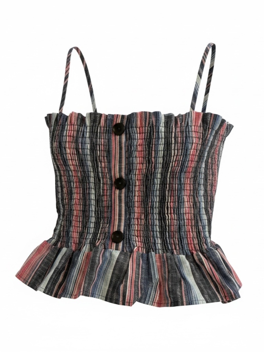 Pink Lily Multicolor Striped Smocked‎ Cami with Ruffle Hem